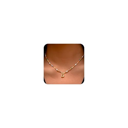 Ritach Initial Necklaces for Women Girls Kids - Light Colorful Beaded Pearl Initial Necklace Gold/Silver Bubble Pendant Letter Necklace for Women Teens Girls Kids Birthday Gifts - color: Gold, style: B