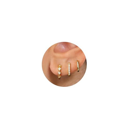 Freekiss 3 Pairs Hoop Earrings Set - Dainty Stud Dangle Cartilage for Women | Hypoallergenic Earrings, Cubic Zirconia Stackable Trendy Small Set Jewelry Gifts for Women - style: 3 hoop earrings-GD