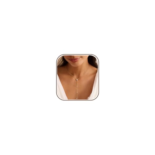 Long Necklaces for Women, Cute 14K Gold Plated CZ Drop Necklace | Dainty Gold Necklace, Simple CZ Teardrop Clover Y Shaped Lariat Necklace,Statement Non Tarnish Necklace, Trendy Gold Jewelry - color: Gold-Drop 1