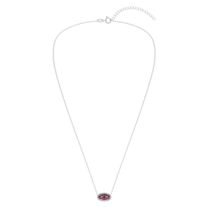 Belacqua Gemstone Necklace in Sterling Silver,Halo Pendant with Accent, Oval Cut 6 * 12mm, 15" Cable Chain with 2" Extender, Spring Ring Clasp, Dainty Birthstone Necklace for Women, Gift Box Included - color: 10-October-Tourmaline Pink