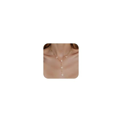 Lariat Gold Necklace for Women, Dainty Long Necklace Y-Shaped Layered Beaded Chain Drop 14k Gold Plated/Silver Necklaces Trendy CZ Diomand Simple Jewelry for Women Gift - color: Gold-Daisy