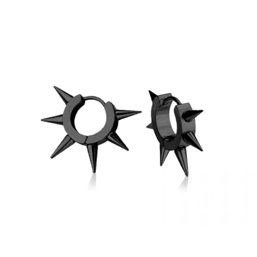 316L Stainless Steel Multi 6mm Spike Lined Huggie Hoop Earrings, Sold as a Pair - style: Black