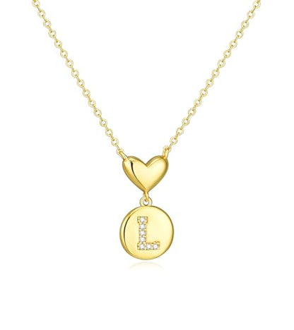 Howoo 14K Gold Plated Initial Necklace for Women Heart Necklace for Women Round Zircon Letter Pendant Plated Adjustable Necklaces Birthday Galentines Valentine Gifts Jewelry - color: L, style: style 1