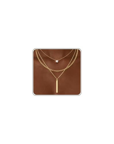 Gold Necklace Stack, Layered Gold Necklaces for Women Jewelry Set | 14K Gold Plated, Separate Chains, Pendant, Dainty, Non Tarnish, Delicate, Chain, Multi, Gift - color: 3 Layer-Bar Gold