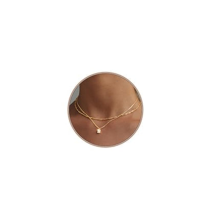 Luxval Diamond Pendant Gold Necklace for Women，Dainty 18k Gold Plated Choker Necklaces Simple Gold Jewelry Gifts for Women - color: Gold-CZ Layered