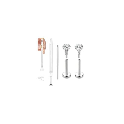 20G Internal Thread Cartilage Earrings Studs Surgical Steel Nose Rings Stud | Flat Back Stud Piercing Jewelry for Tragus/Helix/Conch/Medusa/Lip/Labret - color: BL:7mm;CZ:2mm