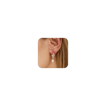 Pearl Earrings for Women:Gold Wedding Dangle Drop Earring Pearl Jewelry | 14K Gold Plated Pearl Drop Earrings for Women,Dainty Wedding Bride Earring Studs,Gold Dangle Drop Earring,Waterproof Jewelry - size: 1 pcs-12