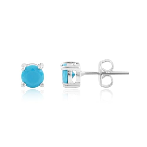 Natural 5mm Blue Turquoise Gemstone Crystal Studs Earring Pair for Women, Push Backs, Birthstone, Facet Round Stone, Gift Jewelry, Silver Plated Wholesale Bulk Jewelry