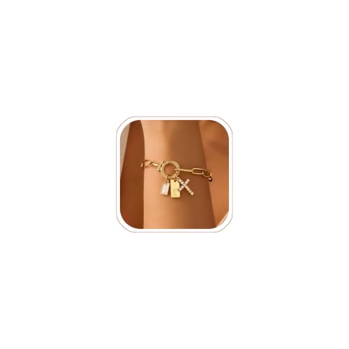 Initial Cross Charm Bracelet, 18K Gold Plated Dainty Paperclip Link Chain Bracelets for Women, Non Tarnish, A-Z Letter Bracelet Personalized Gifts Gold Jewelry for Women - color: Letter-P