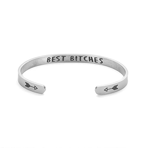 Inspirational Open Bracelet Cuff for Women Men Engraved Keep Fucking Going Bracelet Bangle Stainless Steel Arrow Bracelet Fashion Wristband Jewelry - color: Silver