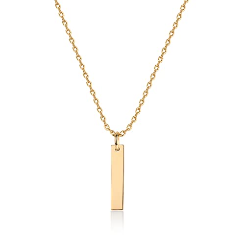 PAVOI 14K Gold Plated Dainty Cubic Zirconia Pendant Necklace for Women | Dot, Elephant, Butterfly, Pineapple, Lock, Knot, Palm Tree, Bow, Smiley Pendant | Layering Chain Necklaces - style: Bar