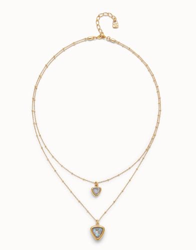 Uno de 50 18K Gold-Plated Double Layer Necklace 16" & 21" | Triangle Faceted Crystals Pendants
