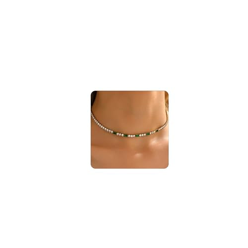 Tennis Necklaces for Women 18K Gold Plated White Red Green Blue Cubic Zirconia Necklaces Dainty Rhinestone Choker Necklaces Trendy Faux Diamond Tennis Chain 3mm - color: Green Tennis Choker-Gold