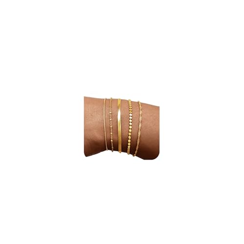 Gold Bracelets for Women, 14K Gold Plated Stackable Bracelet Stack Set Adjustable Charm Small Square Chain Snake Link Layered Waterproof Jewelry Sets Gifts - color: Bracelets-3 Gold