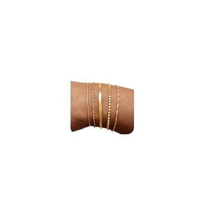 Gold Bracelets for Women, 14K Gold Plated Stackable Bracelet Stack Set Adjustable Charm Small Square Chain Snake Link Layered Waterproof Jewelry Sets Gifts - color: Bracelets-3 Gold