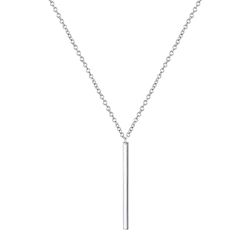 Bar Y Necklace Simple Long Vertical Bar Necklace Long Chian Necklace for Women (Silver)