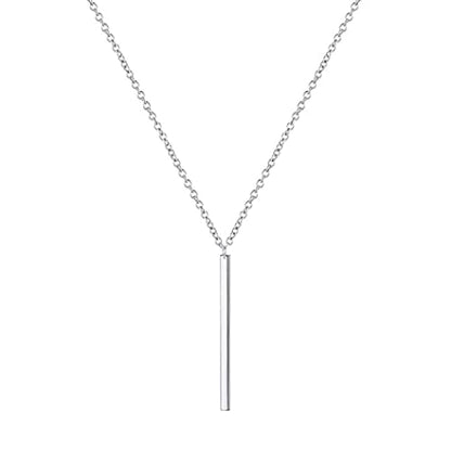 Bar Y Necklace Simple Long Vertical Bar Necklace Long Chian Necklace for Women (Silver)