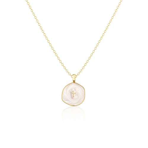 Tewiky Cross Necklace for Women 14k Gold Plated Cross Pendant Necklaces | Cute Necklaces for Women,Jewelry ,Graduation Gift for Her - color: Gold