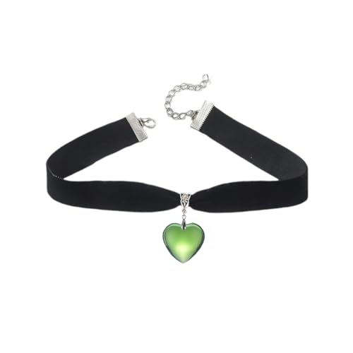 Puffy Heart Necklace for Women Crystal Heart Chunky Necklace Pendant Black Velvet Choker Necklace Christmas Jewelry Gift - color: Green