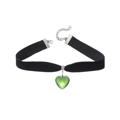 Puffy Heart Necklace for Women Crystal Heart Chunky Necklace Pendant Black Velvet Choker Necklace Christmas Jewelry Gift - color: Green