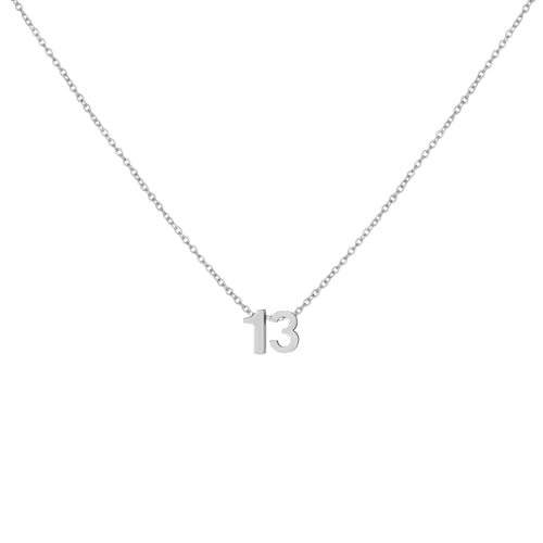 Number Necklace for Women Dainty 18K Gold Plated Pendant Necklace Charm Birth Month Personalized Jewelry Birthday Gift - color: SILVER, style: Number 13
