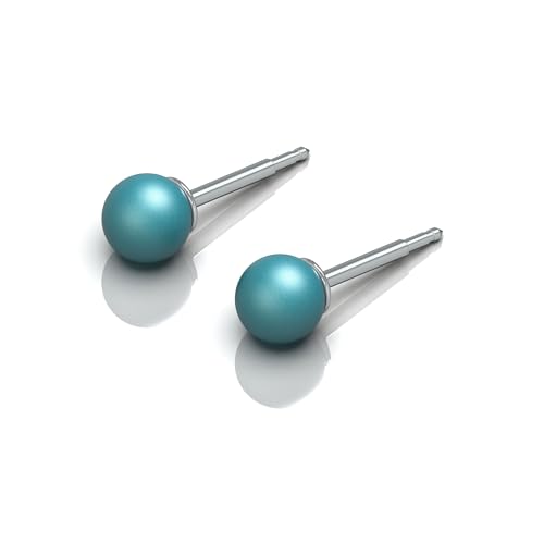 316L Surgical Stainless Steel 6mm Ball Stud Earrings for Women & Men – Hypoallergenic Nickel Free Earrings for Sensitive Ears, 1 Pair - color: Dark Turquoise