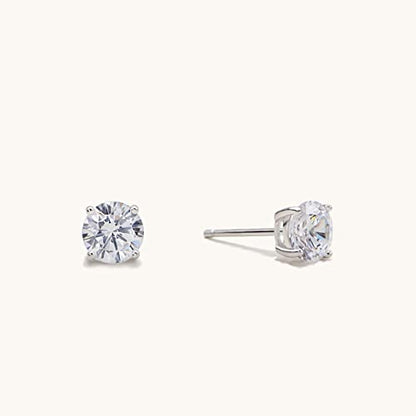 925 Sterling Silver 4 Prong Cubic Zirconia Stud Earrings for Women, Hypoallergenic, Sizes 2mm-6mm - color: Silver, size: 6mm
