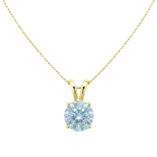 Mariell Cubic Zirconia Crystal Pendant Necklace for Women, 2 Carat 8mm CZ, for Brides, Wedding, Mother's Day Jewelry Gift - color: Gold-Blue Cubic Zirconia