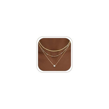 WomenGifts Layered Gold Necklaces for Women, 14K Gold Sterling Silver Plated Dainty Pendant Necklace Set Non Tarnish, Chunky Stackable Cuban Chain Choker, Trendy Birthstone Vacation Jewelry Gift - color: Gold, style: Cubic Zirconia