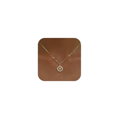 Gold Silver Necklace for Women, Dainty Cubic Zirconia Pendant | Teardrop CZ Charm, 14K Gold/Sterling Silver Plated, Adjustable Chain, Hypoallergenic & Waterproof Jewelry, Cute Trendy Gift - color: Gold-CZ compass/cable chain