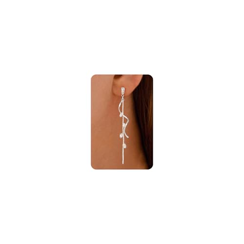Dangle Earrings for Women - 14K Gold/White Gold/Rose Gold Plated Butterfly Heart Star Hoop Chain Long Tassel Cubic Zirconia CZ Dangle Earrings - color: Silver CZ Twist