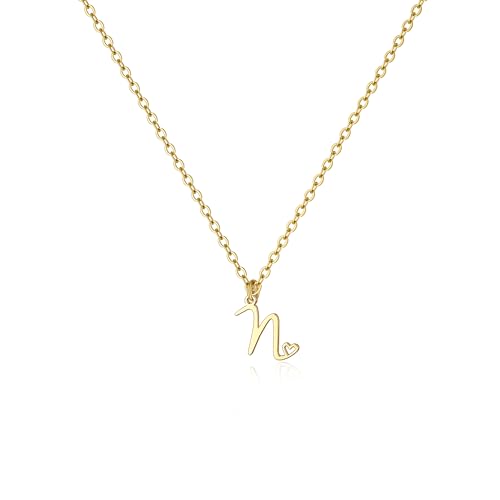 Tewiky Initial Necklace for Women-14k Gold Plated Dainty Letter Necklaces | Trendy Cute Custom Personalized Monogram Necklaces - color: gold, style: N