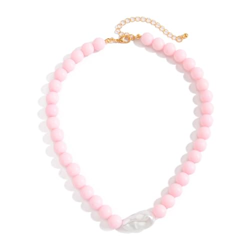 Colorful Faux Baroque Pearl Resin Beaded Choker Necklace Summer Tropical Jewelry for Women - color: Pink