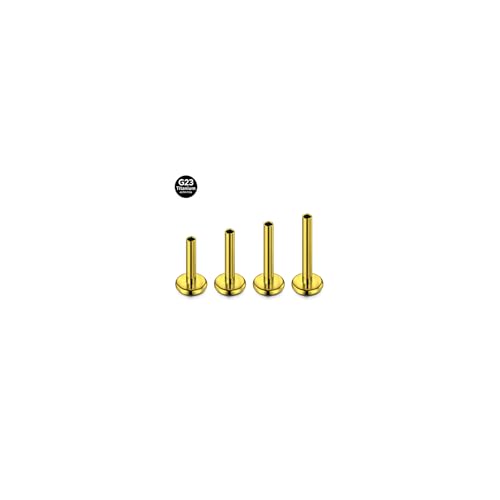 DJCIW G23 Titanium 18G Internally Threaded Flat Back Labret Post Only, 6-12mm Replacement Piercing Shaft for Helix Tragus Nose Lip - color: gold-14G=1.6*6/8/10/12mm