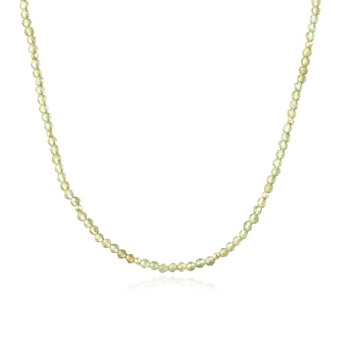 ARSIS Genuine Beaded Gemstone Necklace for Women, Colorful Natural Stone Handmade Bead Choker, Personalized Birthstone Necklace, Boho Summer Beach Necklace Layering Stackable Jewelry Gift - color: Peridot (August)
