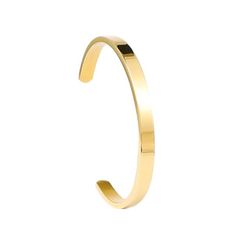 Stainless Steel Open Bangle Bracelet for Women 6mm/8mm Fashion Adjustable Wristband - color: A-Gold, size: 6mm