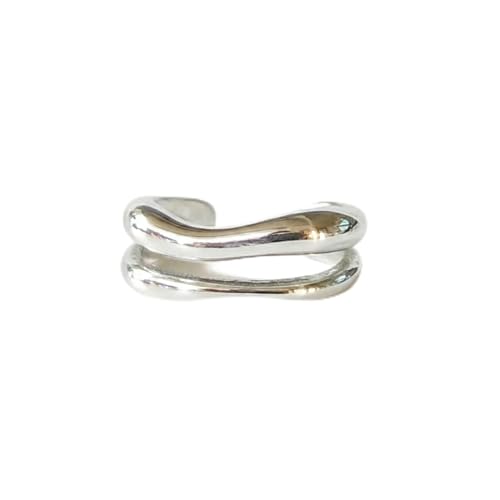 925 Sterling Silver Ear Cuff, Handmade Single Band Adjustable Non Piercing Clip On Cartilage Earring, Minimalist Ear Wrap Faux Piercing Jewelry for Women - style: Double Curved Band