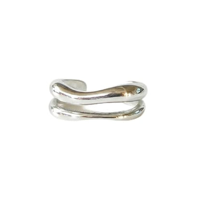 925 Sterling Silver Ear Cuff, Handmade Single Band Adjustable Non Piercing Clip On Cartilage Earring, Minimalist Ear Wrap Faux Piercing Jewelry for Women - style: Double Curved Band