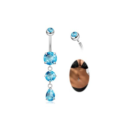 14G G23 Titanium Dangle Belly Button Ring for Women Dangling Navel Rings Hypoallergenic Teardrop Shiny CZ Belly Ring Internally Threaded Navel Piercing Jewelry - color: Blue