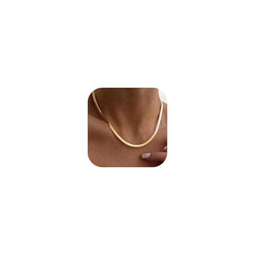 14K Gold Plated Chain Necklace for Women Trendy - 925 Sterling Silver Clasp | Waterproof Dainty Choker Necklace, 14/16/18/20 inch Thin Simple Box Figaro Chain Herringbone Necklace Jewelry for Women Men - color: Herringbone 5mm