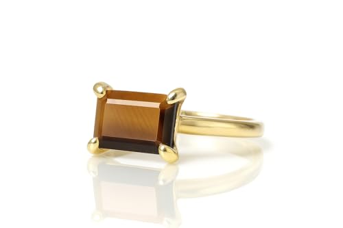 Brown Tiger Eye Ring - Unique Solitaire Gemstone for Women - Custom Crystal Rings, Handmade Jewelry, Stylish Ladies Accessory - with Fancy Box