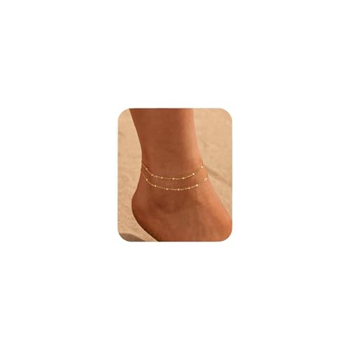 Nanafast Ankle Bracelets for Women, 14k Gold Plated Ankle Bracelet for Women, Cute Dainty Anklets, Adjustable Beach Jewelry - color: Gold