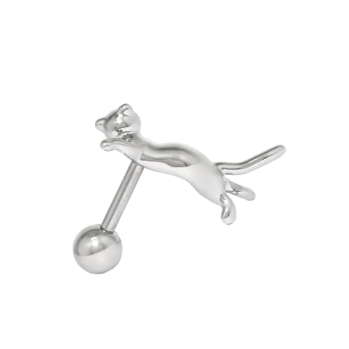 RIN 16G Cat Body Piercing Ball End Cartilage Jewelry Surgical Stainless Steel 1PC for Vertical Helix Ear Lobe Women Men - color: Silver, 16G/B