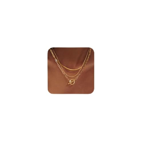 Freekiss 3-Piece Layered Toggle Necklace for Women | Gold/Silver necklace set with herringbone, rope, and paperclip chains plus a toggle clasp for layering, parties, and gifts - color: 3-Layered Paperclip Gold