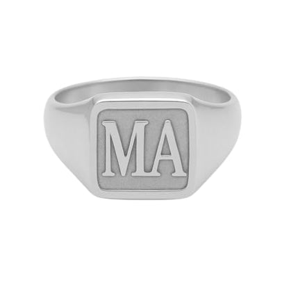 Customized Initial Pinky Ring Personalized Raised Engraved Letter Monogram Statement Signet Rings for Women Men - color: Silver -Square