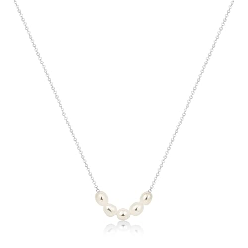 Kyerlyn Dainty Pearl Pendant Necklaces for Women 14K Gold Plated Handmade Layered Pearl Chain Necklace Delicate Layered Pearl Necklace Everyday Jewelry Gift - color: 5 Pearl-Silver