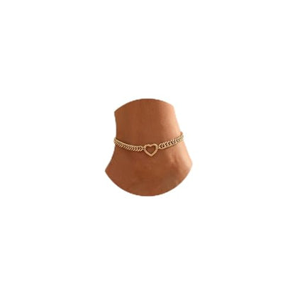 Moodear Gold Ankle Bracelets for Women Waterproof,14K Gold Plated Anklets | Waterproof, Non Tarnish Cuban Link Anklets, Trendy Jewelry Accessories for Summer Vacation, Beach Gifts for Women - style: Cuban Heart