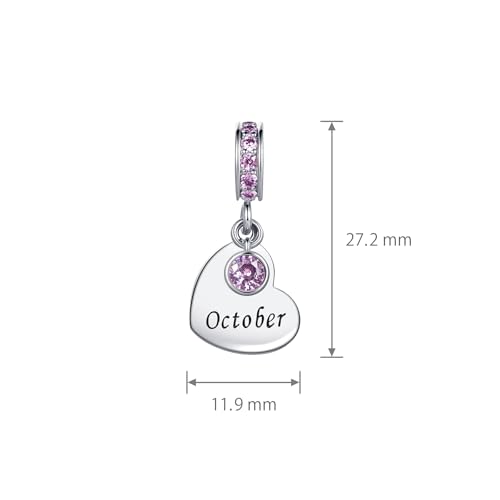 NARTGO January-December Birthstone Birthday Charm Heart Dangle Beads Jewelry Gift for Women Compatible with Pandora Bracelets & Necklaces - style: October Birthstone