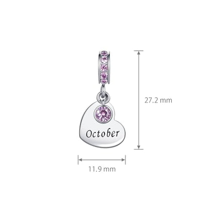 NARTGO January-December Birthstone Birthday Charm Heart Dangle Beads Jewelry Gift for Women Compatible with Pandora Bracelets & Necklaces - style: October Birthstone