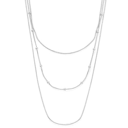 COLORFUL BLING Multilayer Choker Long Chain Tassel Pendant Necklace for Women Beads Necklace Long Bar Charm Chain Jewelry - color: B Silver three layer